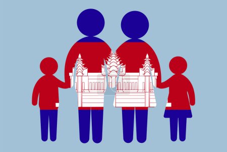 Illustration for Cambodia flag with family concept, vector element, parent and kids holding hands, immigrant idea, happy family with Cambodia flag, flat design asset - Royalty Free Image