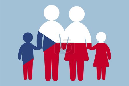 Illustration for Czech Republic flag with family concept, vector element, parent and kids holding hands, immigrant idea, happy family with Czech Republic flag, flat design asset - Royalty Free Image