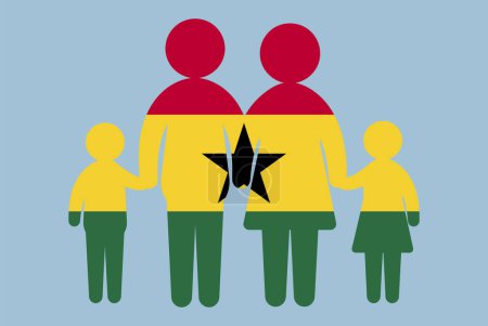 Illustration for Ghana flag with family concept, vector element, parent and kids holding hands, immigrant idea, happy family with Ghana flag, flat design asset - Royalty Free Image
