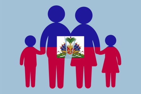 Illustration for Haiti flag with family concept, vector element, parent and kids holding hands, immigrant idea, happy family with Haiti flag, flat design asset - Royalty Free Image
