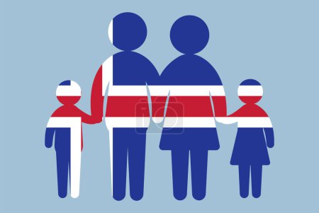 Illustration for Iceland flag with family concept, vector element, parent and kids holding hands, immigrant idea, happy family with Iceland flag, flat design asset - Royalty Free Image