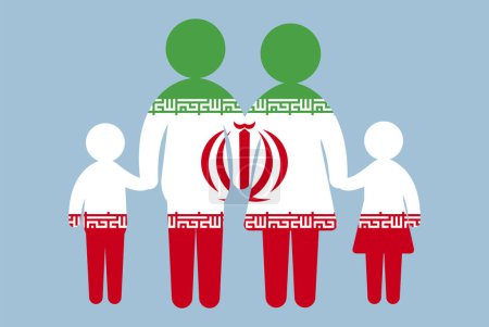 Illustration for Iran flag with family concept, vector element, parent and kids holding hands, immigrant idea, happy family with Iran flag, flat design asset - Royalty Free Image
