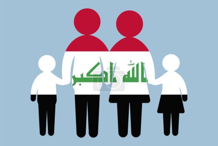 Illustration for Iraq flag with family concept, vector element, parent and kids holding hands, immigrant idea, happy family with Iraq flag, flat design asset - Royalty Free Image