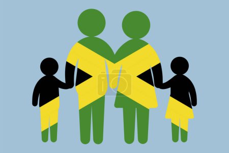 Illustration for Jamaica flag with family concept, vector element, parent and kids holding hands, immigrant idea, happy family with Jamaica flag, flat design asset - Royalty Free Image
