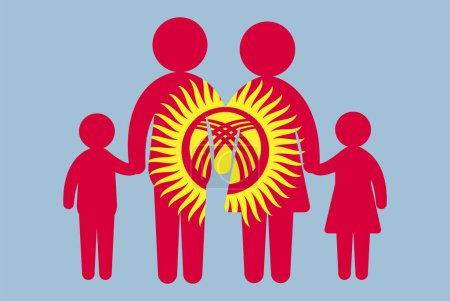 Illustration for Kyrgyzstan flag with family concept, vector element, parent and kids holding hands, immigrant idea, happy family with Kyrgyzstan flag, flat design asset - Royalty Free Image