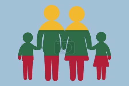 Illustration for Lithuania flag with family concept, vector element, parent and kids holding hands, immigrant idea, happy family with Lithuania flag, flat design asset - Royalty Free Image