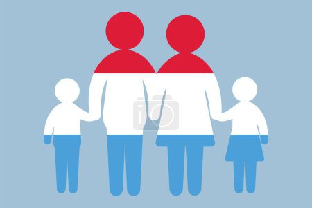 Illustration for Luxembourg flag with family concept, vector element, parent and kids holding hands, immigrant idea, happy family with Luxembourg flag, flat design asset - Royalty Free Image