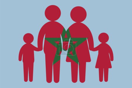 Illustration for Morocco flag with family concept, vector element, parent and kids holding hands, immigrant idea, happy family with Morocco flag, flat design asset - Royalty Free Image