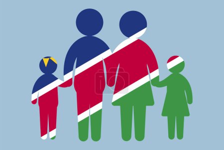 Illustration for Namibia flag with family concept, vector element, parent and kids holding hands, immigrant idea, happy family with Namibia flag, flat design asset - Royalty Free Image