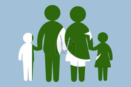 Illustration for Pakistan flag with family concept, vector element, parent and kids holding hands, immigrant idea, happy family with Pakistan flag, flat design asset - Royalty Free Image