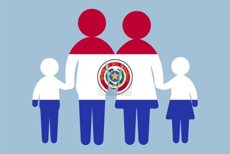 Illustration for Paraguay flag with family concept, vector element, parent and kids holding hands, immigrant idea, happy family with Paraguay flag, flat design asset - Royalty Free Image