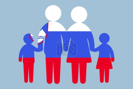 Illustration for Slovenia flag with family concept, vector element, parent and kids holding hands, immigrant idea, happy family with Slovenia flag, flat design asset - Royalty Free Image