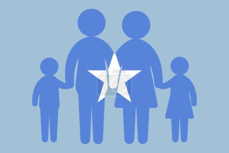 Illustration for Somalia flag with family concept, vector element, parent and kids holding hands, immigrant idea, happy family with Somalia flag, flat design asset - Royalty Free Image