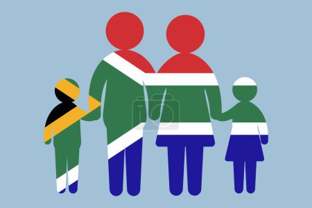 Illustration for South Africa flag with family concept, vector element, parent and kids holding hands, immigrant idea, happy family with South Africa flag, flat design asset - Royalty Free Image