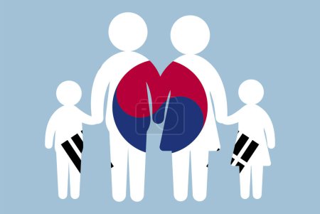 Illustration for South Korea flag with family concept, vector element, parent and kids holding hands, immigrant idea, happy family with South Korea flag, flat design asset - Royalty Free Image