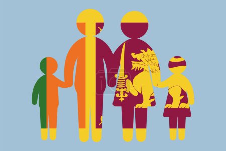 Illustration for Sri Lanka flag with family concept, vector element, parent and kids holding hands, immigrant idea, happy family with Sri Lanka flag, flat design asset - Royalty Free Image
