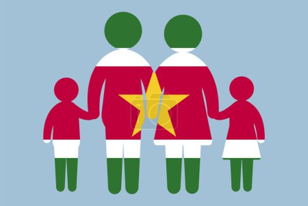 Illustration for Suriname flag with family concept, vector element, parent and kids holding hands, immigrant idea, happy family with Suriname flag, flat design asset - Royalty Free Image