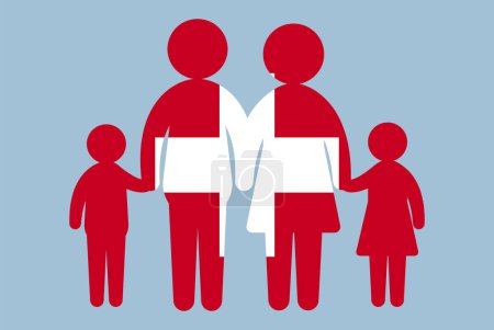 Illustration for Switzerland flag with family concept, vector element, parent and kids holding hands, immigrant idea, happy family with Switzerland flag, flat design asset - Royalty Free Image