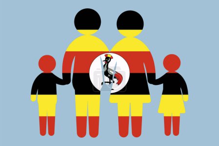 Illustration for Uganda flag with family concept, vector element, parent and kids holding hands, immigrant idea, happy family with Uganda flag, flat design asset - Royalty Free Image