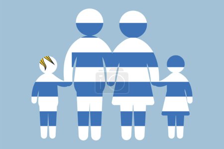 Illustration for Uruguay flag with family concept, vector element, parent and kids holding hands, immigrant idea, happy family with Uruguay flag, flat design asset - Royalty Free Image