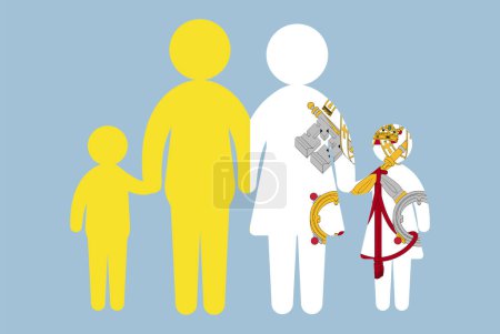 Illustration for Vatican flag with family concept, vector element, parent and kids holding hands, immigrant idea, happy family with Vatican flag, flat design asset - Royalty Free Image