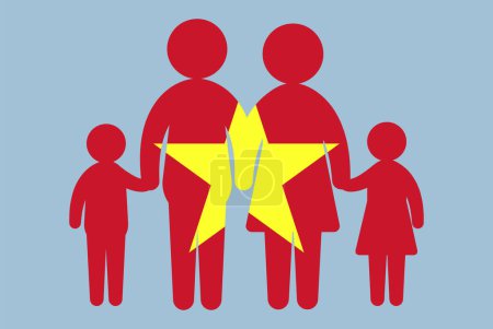 Illustration for Vietnam flag with family concept, vector element, parent and kids holding hands, immigrant idea, happy family with Vietnam flag, flat design asset - Royalty Free Image