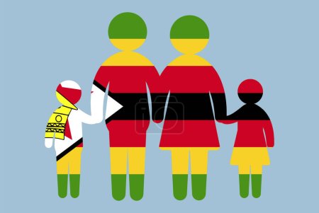 Illustration for Zimbabwe flag with family concept, vector element, parent and kids holding hands, immigrant idea, happy family with Zimbabwe flag, flat design asset - Royalty Free Image