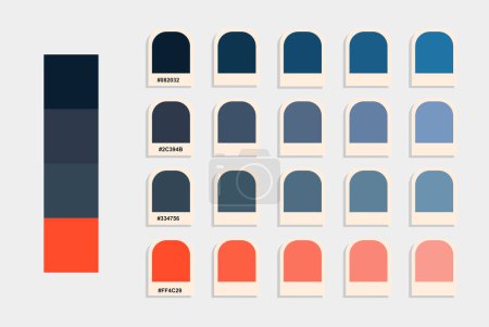 Blue orange color palette, dark colors catalogue, design and edit idea, colour matching, rgb pantone colors, harmonious colours palette sample