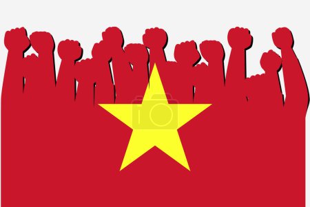 Ilustración de Bandera de Vietnam con las manos levantadas vector de protesta, logotipo de la bandera del país, Vietnam concepto de protesta - Imagen libre de derechos