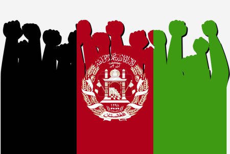 Ilustración de Bandera de Afganistán con vector de manos de protesta levantado, logotipo de bandera de país, concepto de protesta de Afganistán - Imagen libre de derechos