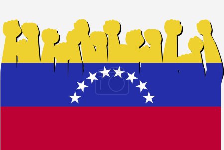 Ilustración de Bandera de Venezuela con vector de manos de protesta levantado, logotipo de bandera de país, concepto de protesta de Venezuela - Imagen libre de derechos