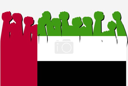 Ilustración de Bandera de los Emiratos Árabes Unidos con vector de manos de protesta levantado, logotipo de bandera de país, concepto de protesta de los Emiratos Árabes Unidos - Imagen libre de derechos