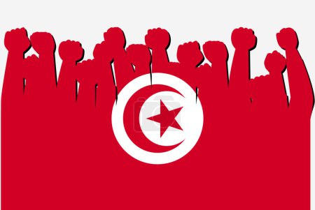 Ilustración de Bandera de Túnez con vector de manos de protesta levantado, logotipo de bandera de país, concepto de protesta de Túnez - Imagen libre de derechos