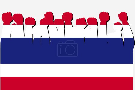 Illustration for Thailand flag with raised protest hands vector, country flag logo, Thailand protesting concept - Royalty Free Image