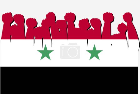 Ilustración de Bandera de Siria con vector de manos de protesta levantado, logotipo de bandera de país, concepto de protesta de Siria - Imagen libre de derechos