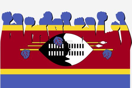 Illustration for Swaziland flag with raised protest hands vector, country flag logo, Swaziland protesting concept - Royalty Free Image