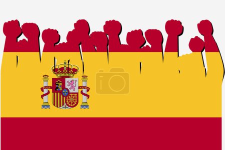 Ilustración de Bandera de España con vector de manos de protesta levantado, logotipo de bandera de país, concepto de protesta de España - Imagen libre de derechos