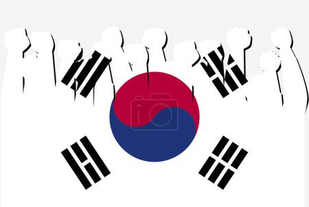 Ilustración de Bandera de Corea del Sur con el vector de manos de protesta levantado, logotipo de la bandera del país, Corea del Sur concepto de protesta - Imagen libre de derechos