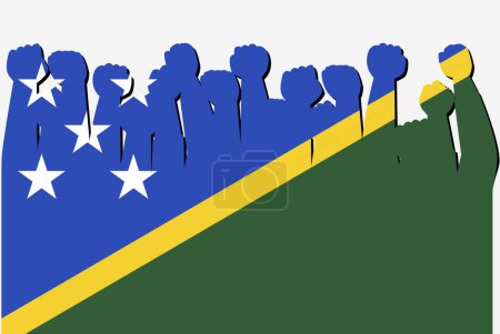 Illustration for Solomon Island flag with raised protest hands vector, country flag logo, Solomon Island protesting concept - Royalty Free Image