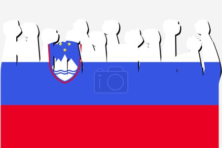 Ilustración de Eslovenia Bandera de protesta con vector de manos levantadas, logotipo de bandera de país, Eslovenia Protesta concepto de protesta - Imagen libre de derechos