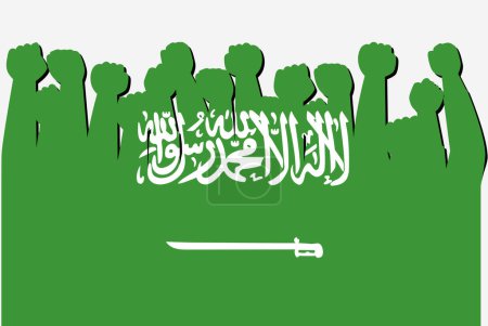 Ilustración de Bandera de Arabia Saudita con vector de manos de protesta levantado, logotipo de bandera de país, concepto de protesta de Arabia Saudita - Imagen libre de derechos