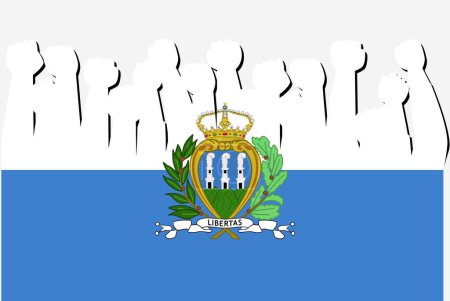 Ilustración de Bandera de San Marino con el vector de las manos levantadas protesta, logotipo de la bandera del país, San Marino concepto de protesta - Imagen libre de derechos