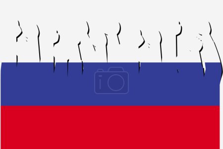 Ilustración de Bandera de Rusia con el vector de manos de protesta levantado, logotipo de la bandera del país, Rusia concepto de protesta - Imagen libre de derechos