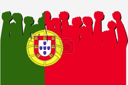 Ilustración de Bandera de Portugal con vector de manos de protesta levantado, logotipo de bandera de país, concepto de protesta de Portugal - Imagen libre de derechos