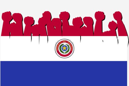 Ilustración de Bandera de Paraguay con vector de manos de protesta levantado, logotipo de bandera de país, concepto de protesta de Paraguay - Imagen libre de derechos