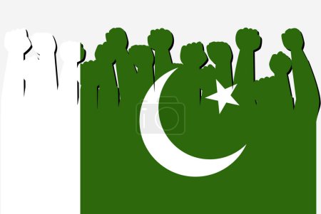 Ilustración de Bandera de Pakistán con las manos levantadas vector de protesta, logotipo de la bandera del país, Pakistán concepto de protesta - Imagen libre de derechos