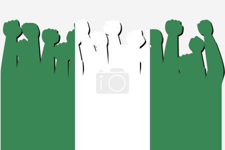 Ilustración de Nigeria bandera con las manos levantadas vector de protesta, logotipo de la bandera del país, Nigeria concepto de protesta - Imagen libre de derechos