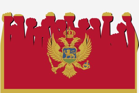 Ilustración de Montenegro bandera con las manos levantadas vector de protesta, logotipo de la bandera del país, Montenegro concepto de protesta - Imagen libre de derechos