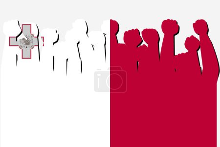 Ilustración de Bandera de Malta con las manos levantadas vector de protesta, logotipo de la bandera del país, Malta concepto de protesta - Imagen libre de derechos