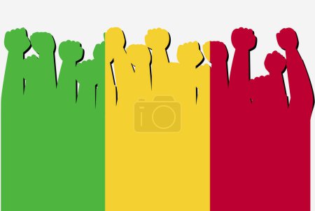 Illustration for Mali flag with raised protest hands vector, country flag logo, Mali protesting concept - Royalty Free Image